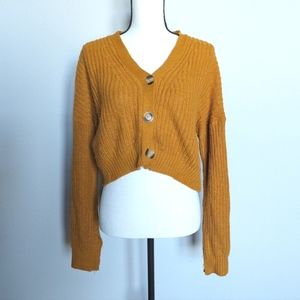 Love Change Italy orange cropped long sleeve knit button up sweater size M